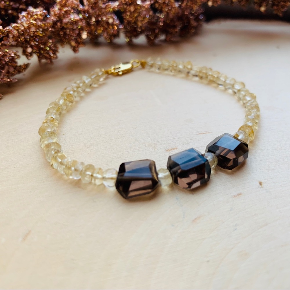 Citrine & Quartz Gemstone Crystal Beaded Bracelet - Picture 2 of 8